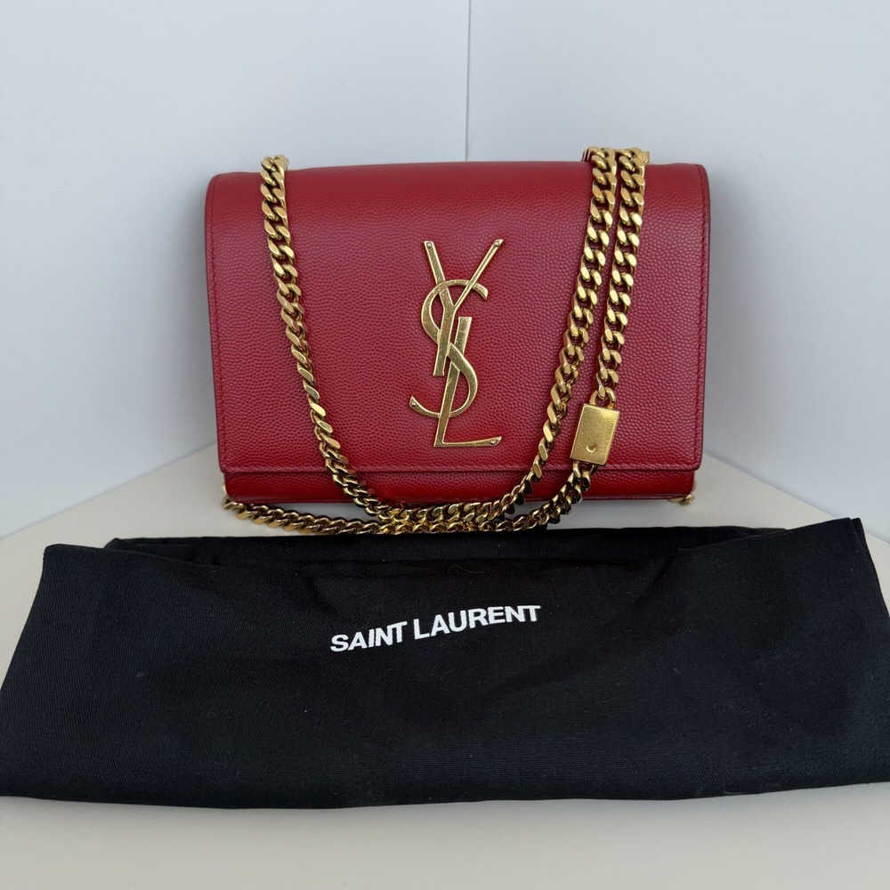 Saint Laurent Grain de Poudre Medium Monogram Kate Satchel – Red